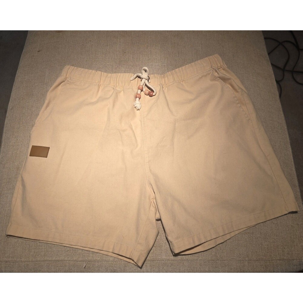 JMIERR Men's Size 36 Drawstring Shorts Tan Khaki Cotton Linen Blend Casual